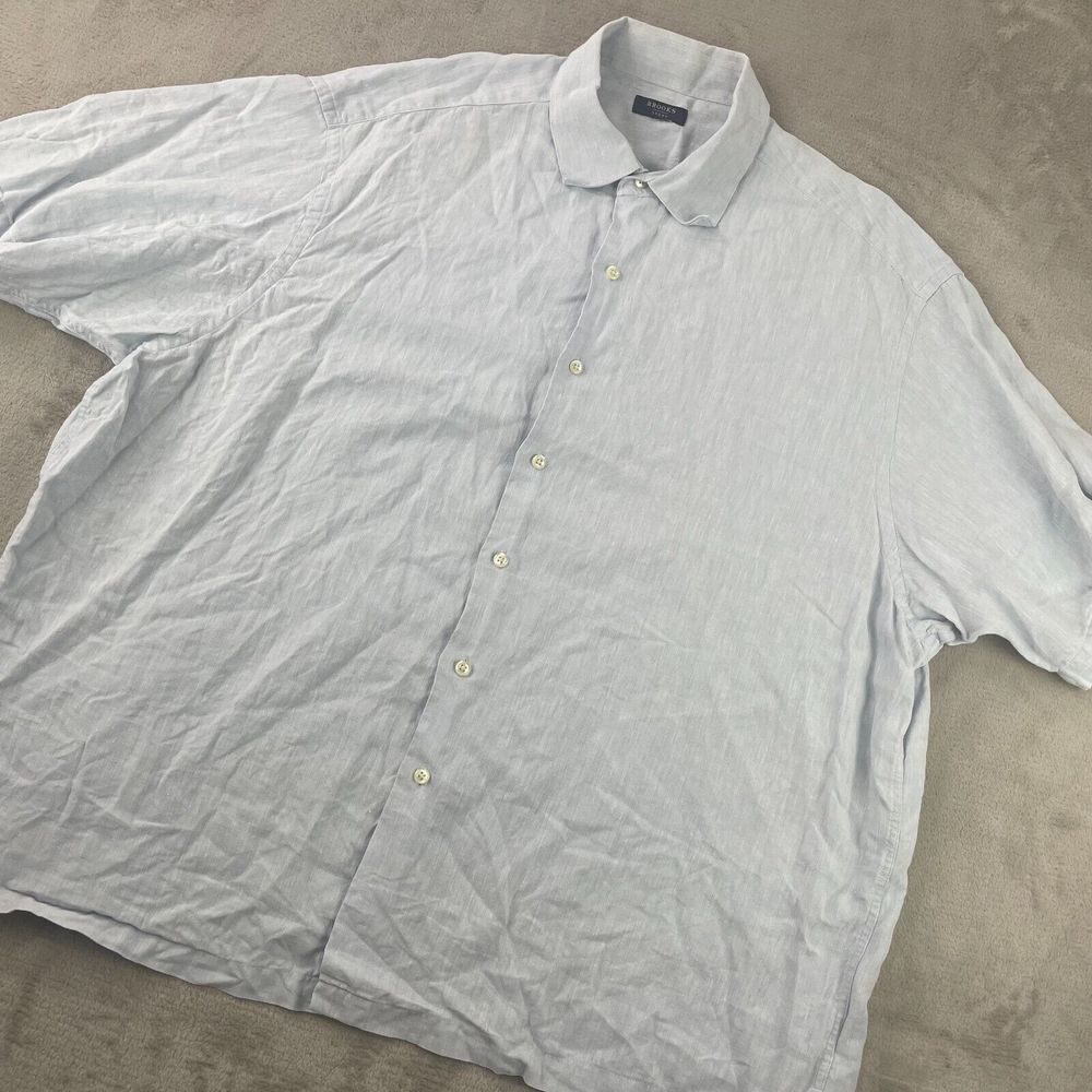 Brooks Brothers Shirt Men 4XL Light Blue 100% Linen Short Sleeve Oxford Sport - Picture 4 of 8